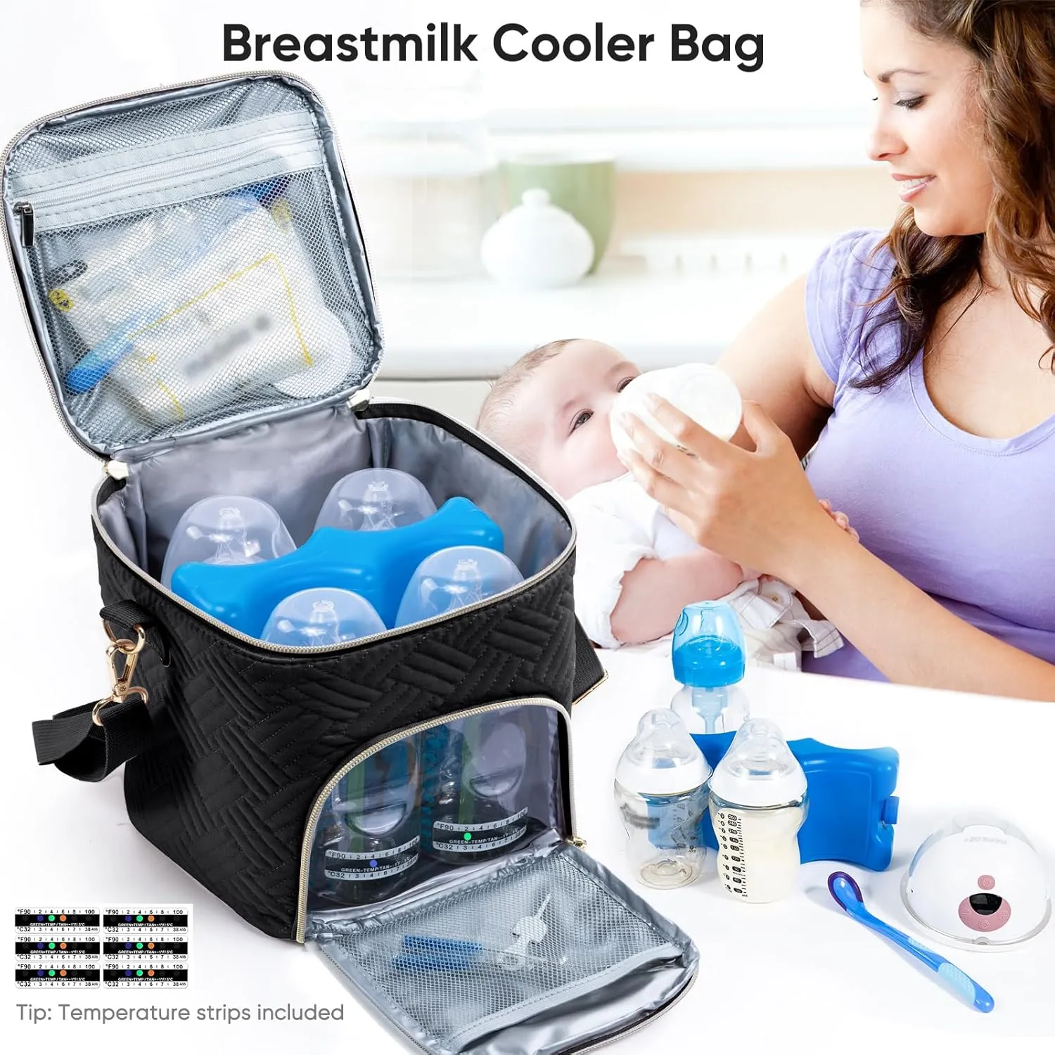 Mam Breastmilk Cooler Bag with Ice Pack for 4 Bottles - See-through Breast Pump Bag for Baby Bottles 4oz-9oz