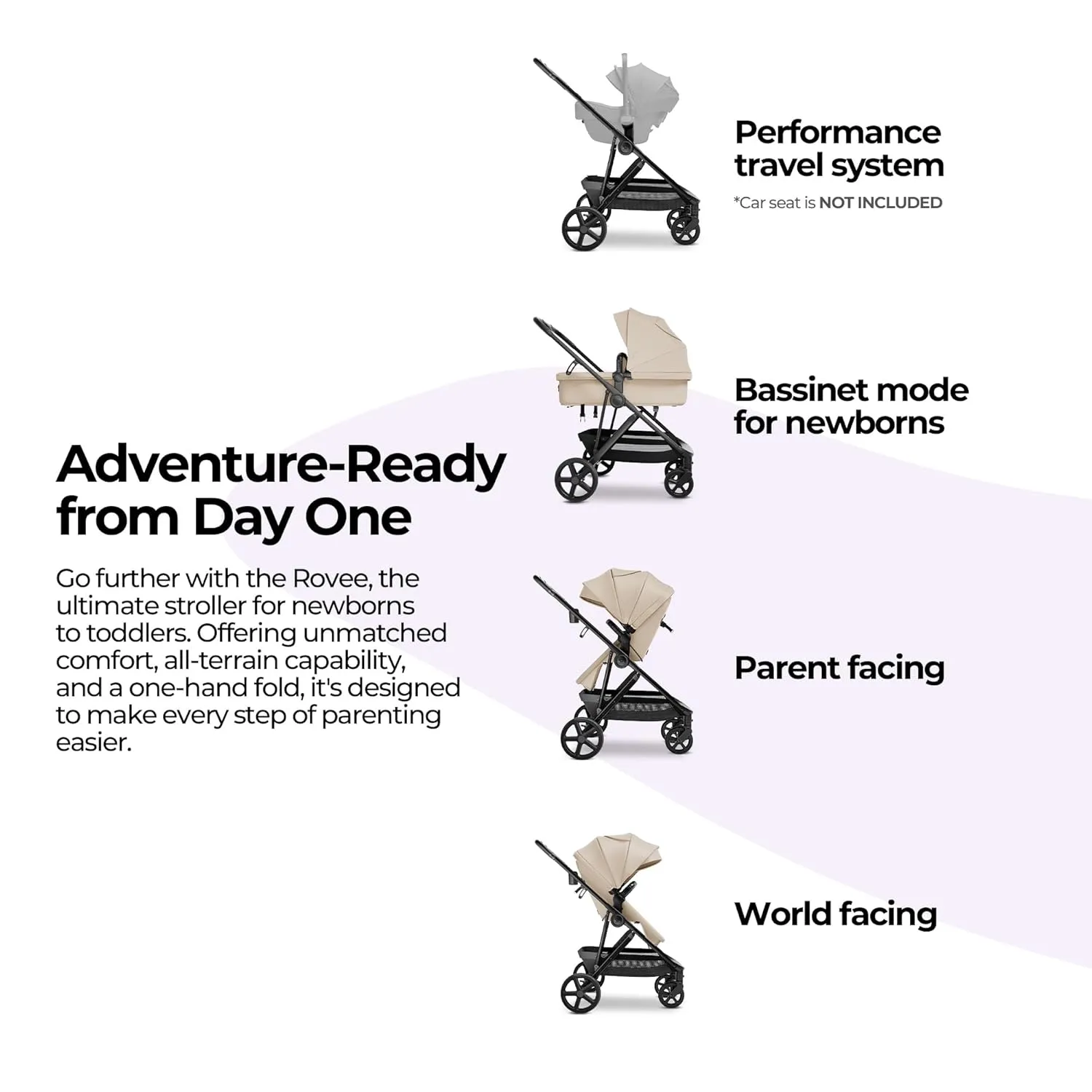 MAMA & BABY Rovee Bassinet Baby Stroller, 2-in-1 Foldable Infant Stroller with Reversible Seat, UPF 50  Canopy, All-Terrain Wheels for On-The-Go Families
