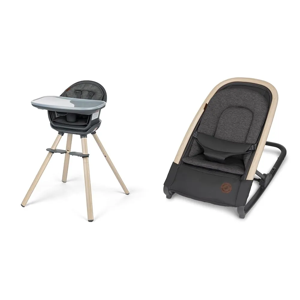 Maxi-Cosi Moa 8-in-1 Highchair & Kori 2-in-1 Rocker Bundle, Classic Graphite