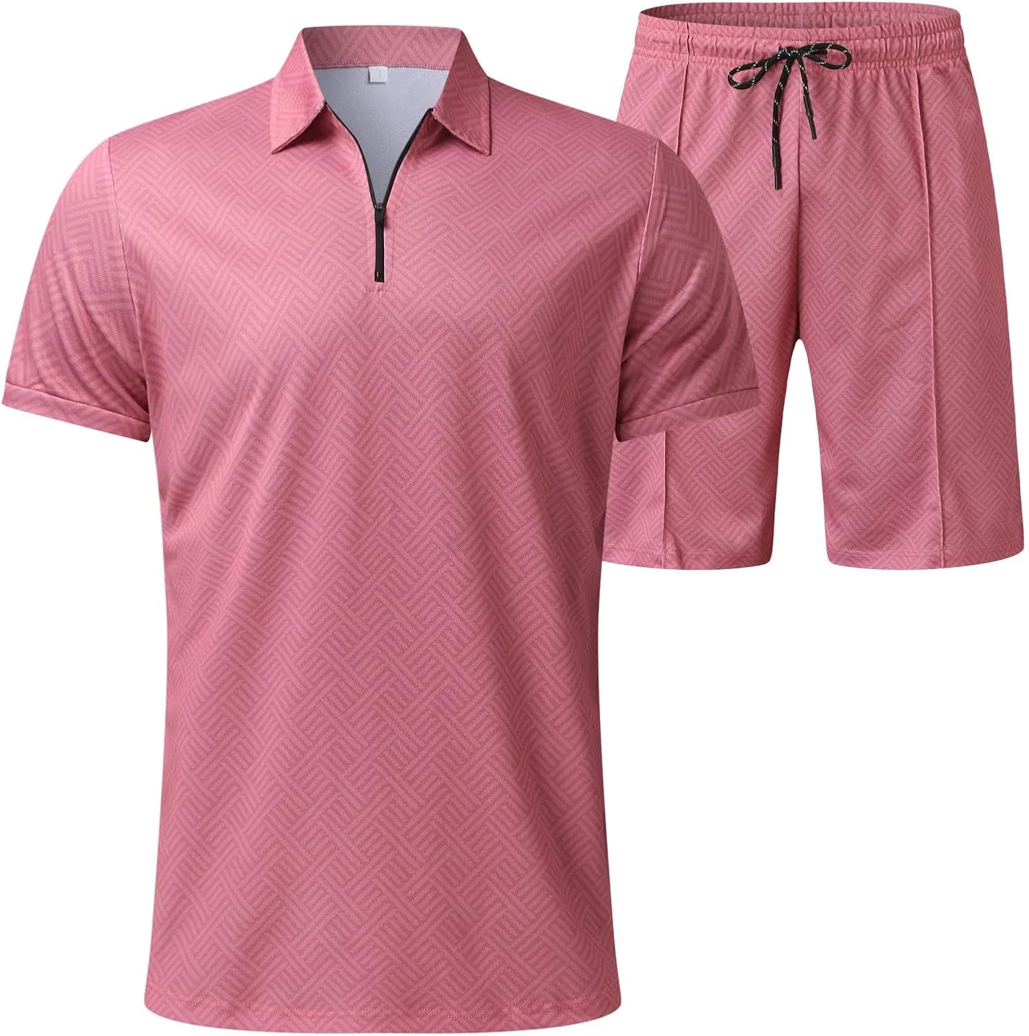 Men's 1/4 Zip Collar Polo Shirt and Shorts Set Tracksuit 2025 Trendy Summer Outfits Fashion Casual Athletic Sports