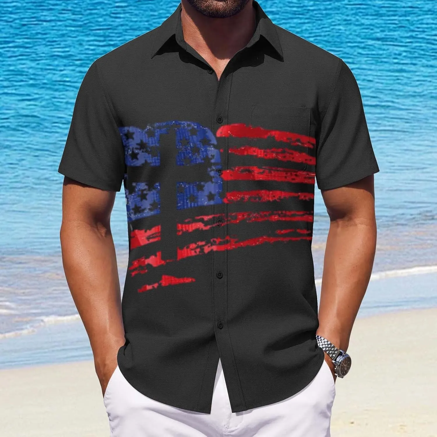 Mens 2025 Trendy Hawaiian Bowling Shirts Holiday Theme 4th of July Patriotic Shirt Vintage Button Down Dress Shirts