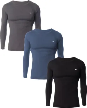 Men's 3 Pack Base Layer Long Sleeve Thermal Crew Neck Top | Soft & Lightweight Fleece Lined Shirts
