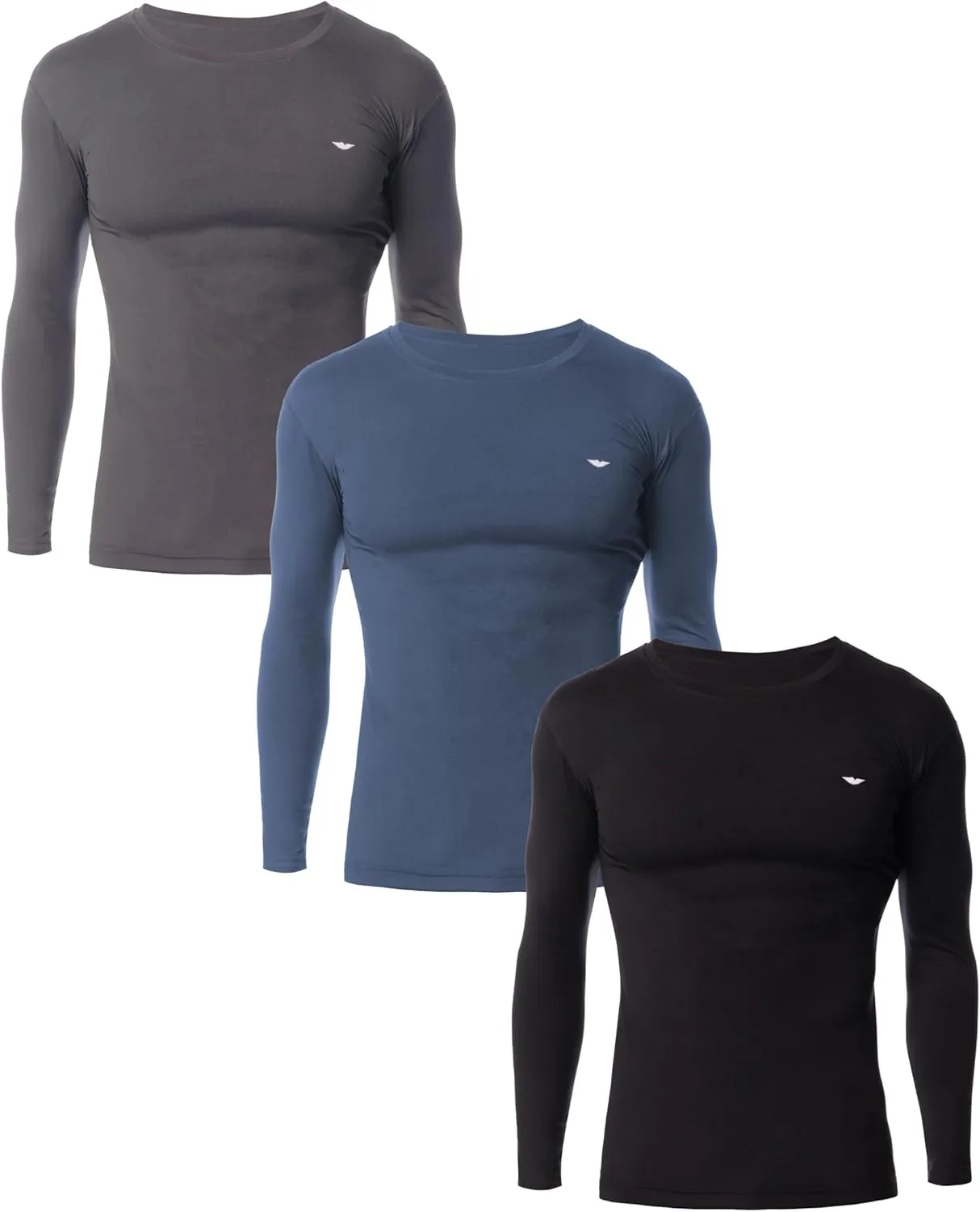Men's 3 Pack Base Layer Long Sleeve Thermal Crew Neck Top | Soft & Lightweight Fleece Lined Shirts