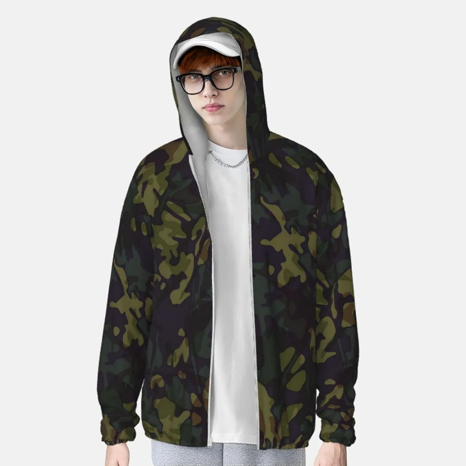 Men's Camo-Hunting-Grassland Sun Protection Hoodie Shirt Long Sleeve Fishing Womens Uv Shirt Hiking