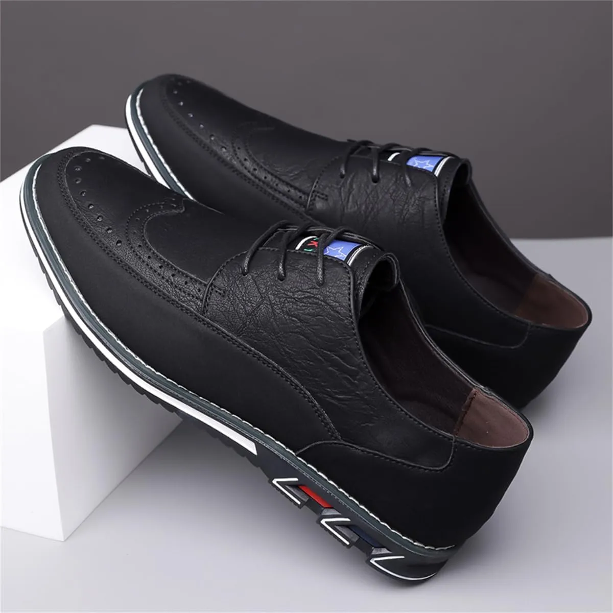 Men's Casual Dress Oxfords Shoes Business Formal Italy Prince Classic Oxford Lace Up Craft Mesh Sneakers