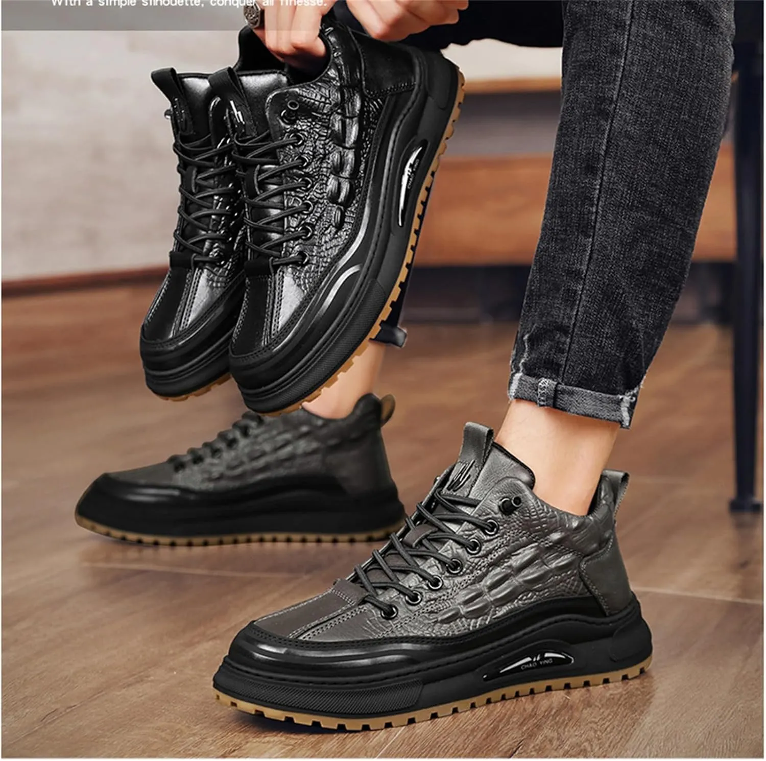 Men's Crocodile Print Leather Flat Fashion Sneaker,Casual Round Toe Low Top Softsole Oxford Elastic Band Non-Slip Walking Running Driving Shoes