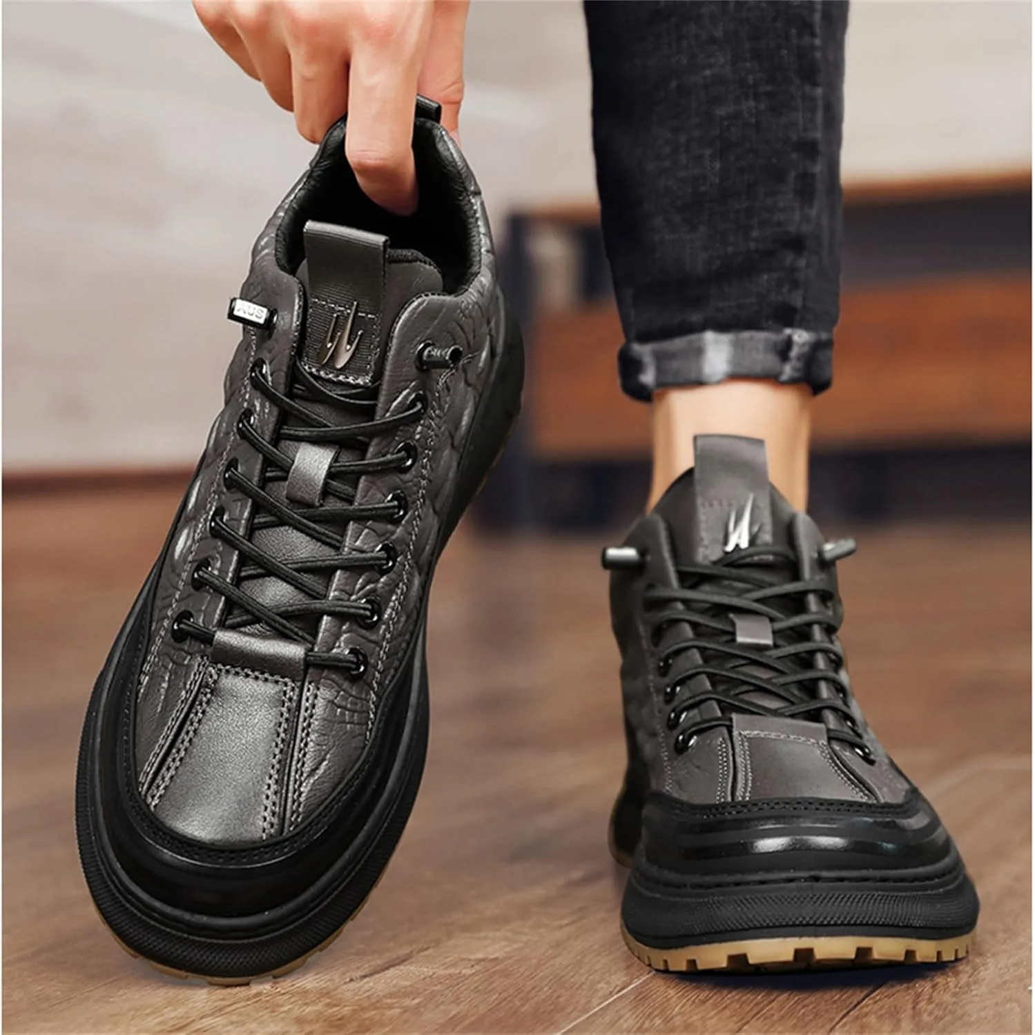 Men's Crocodile Print Leather Flat Fashion Sneaker,Casual Round Toe Low Top Softsole Oxford Elastic Band Non-Slip Walking Running Driving Shoes