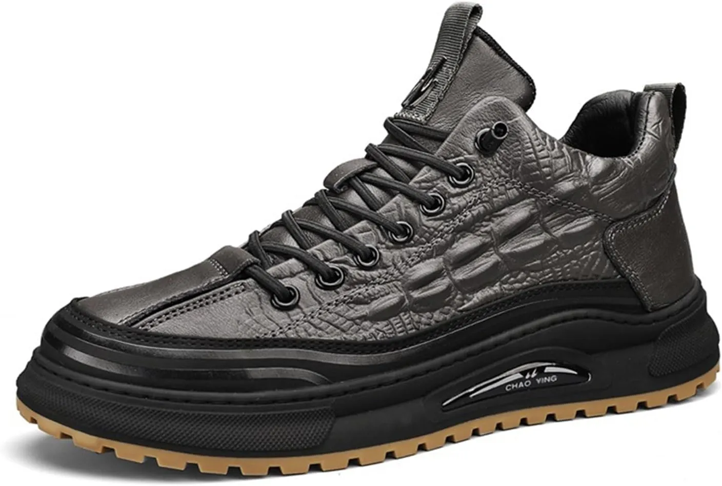 Men's Crocodile Print Leather Flat Fashion Sneaker,Casual Round Toe Low Top Softsole Oxford Elastic Band Non-Slip Walking Running Driving Shoes