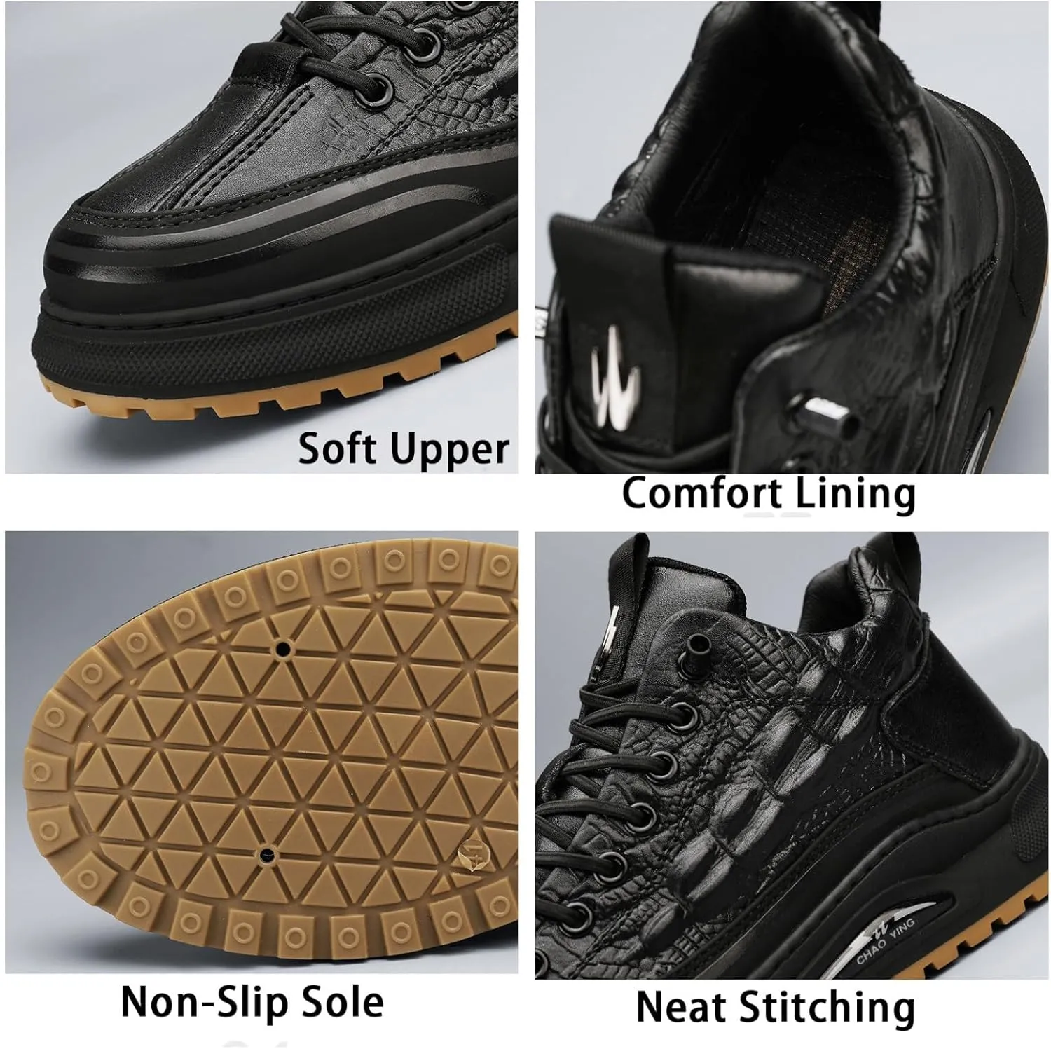 Men's Crocodile Print Leather Flat Fashion Sneaker,Casual Round Toe Low Top Softsole Oxford Elastic Band Non-Slip Walking Running Driving Shoes