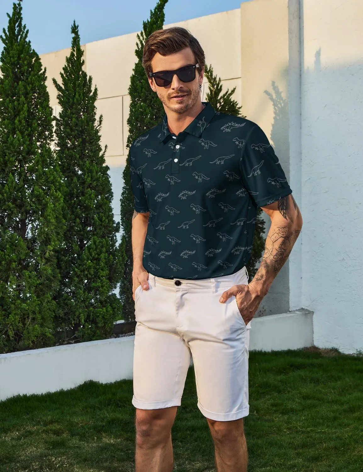 Mens Funny Polo Shirts, Short Sleeve Golf Shirts, Moisture Wicking Quick-Dry Business Casual Shirt for Men