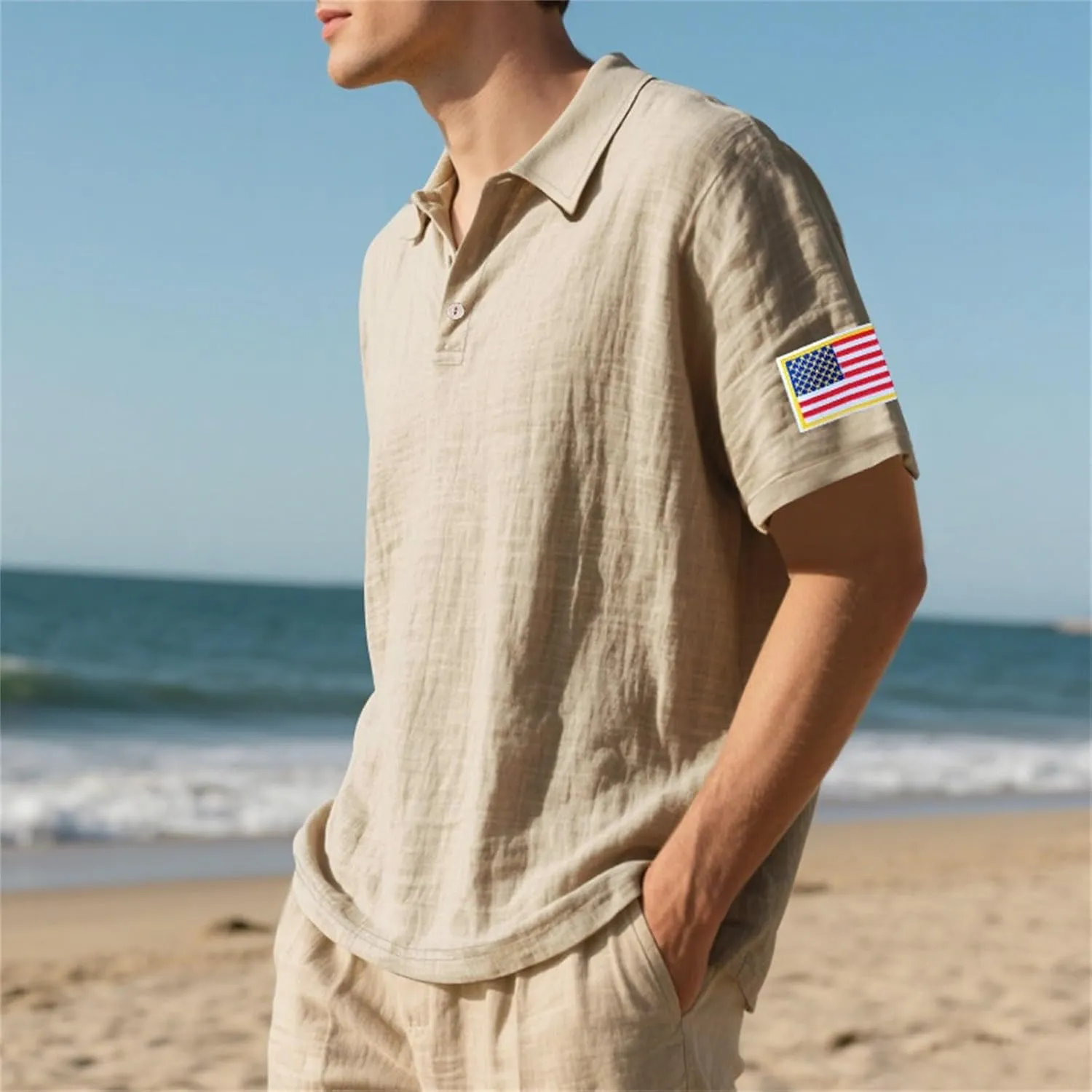 Mens Golf Shirt Short Sleeve Quick Dry USA Flag Embroidery Print Moisture Wicking Performance Polo Shirts