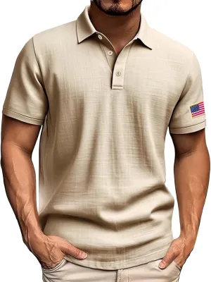 Mens Golf Shirt Short Sleeve Quick Dry USA Flag Embroidery Print Moisture Wicking Performance Polo Shirts