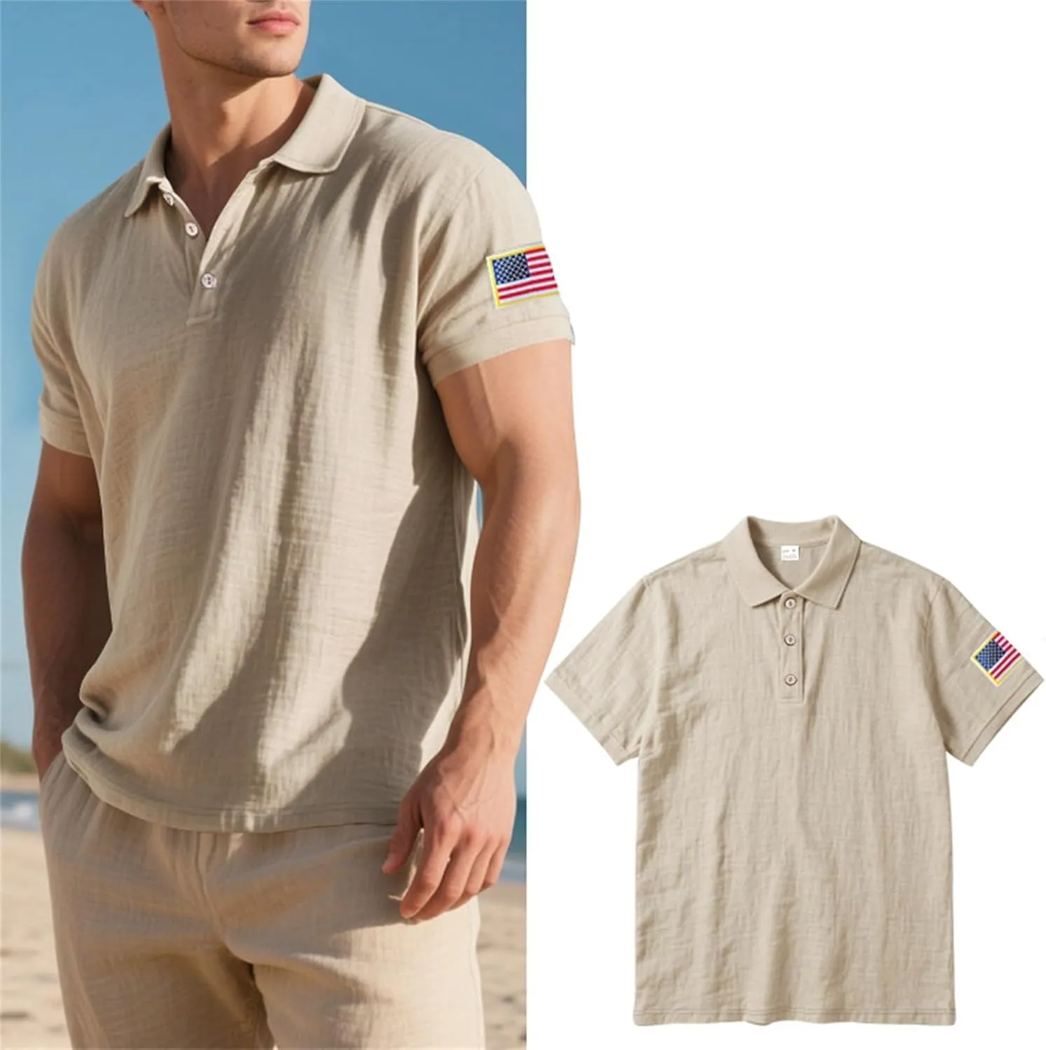 Mens Golf Shirt Short Sleeve Quick Dry USA Flag Embroidery Print Moisture Wicking Performance Polo Shirts