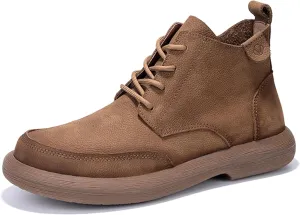 Mens Lace Up Cowboy Boots, Casual Fashion Wide Ankle Western Chukka Shoes Slip On Chelsea Wedge Boots, Comfortable Round Toe Retro Stylich