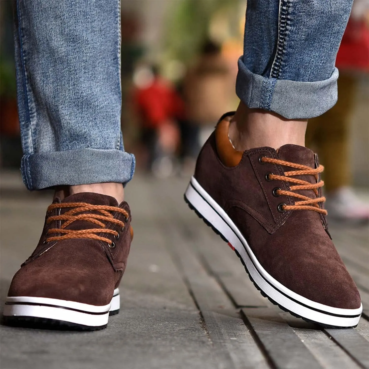 Men's Lace Up Oxford Shoes Low Top Flannelette Cowhide Leather Dress Shoes Casual Sneakers Invisible Height Increasing Elevator Shoes- 2.36 Inches Taller
