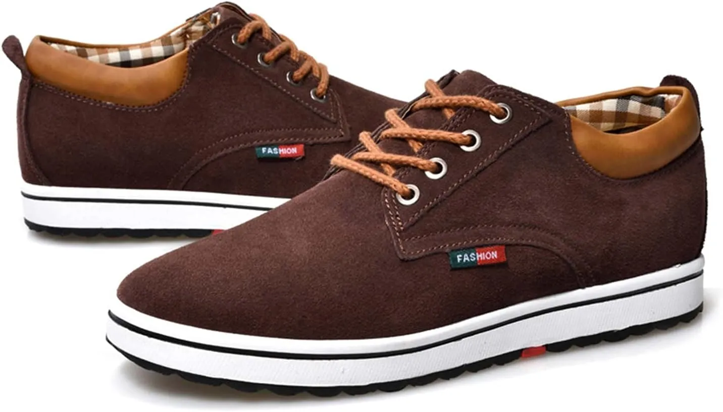 Men's Lace Up Oxford Shoes Low Top Flannelette Cowhide Leather Dress Shoes Casual Sneakers Invisible Height Increasing Elevator Shoes- 2.36 Inches Taller