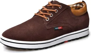 Men's Lace Up Oxford Shoes Low Top Flannelette Cowhide Leather Dress Shoes Casual Sneakers Invisible Height Increasing Elevator Shoes- 2.36 Inches Taller