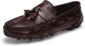 Men's Penny Loafers Moccasin Driving Shoes Fashion Crocodile Printed Slip On Flats Boat Shoes