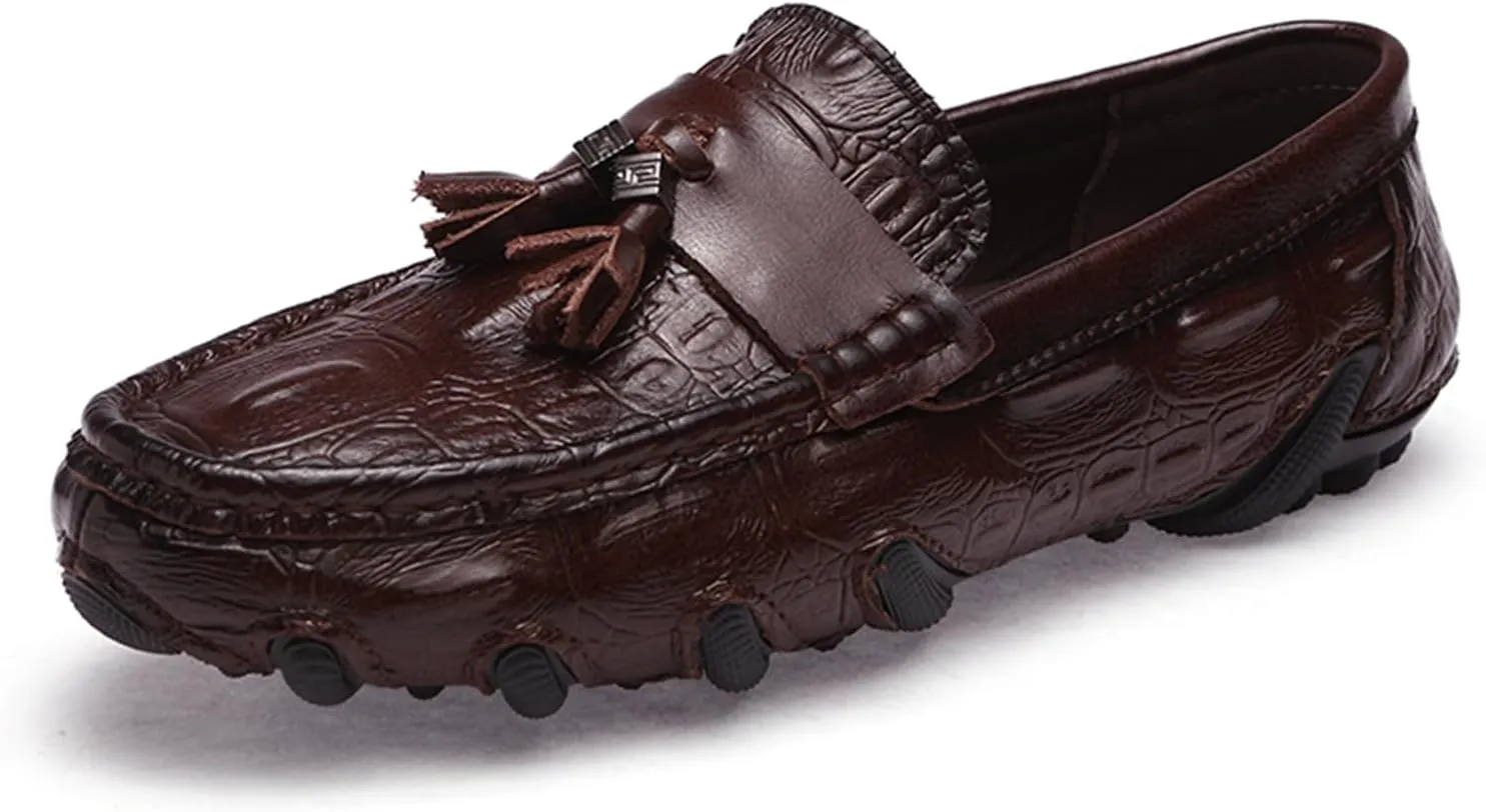 Men's Penny Loafers Moccasin Driving Shoes Fashion Crocodile Printed Slip On Flats Boat Shoes