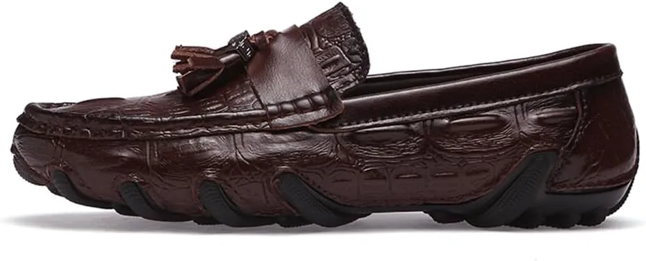 Men's Penny Loafers Moccasin Driving Shoes Fashion Crocodile Printed Slip On Flats Boat Shoes