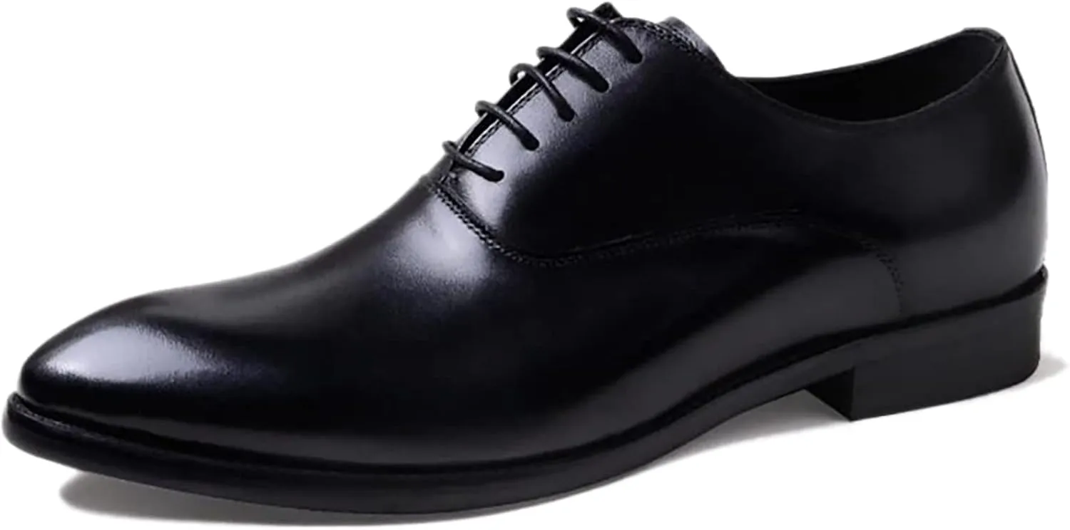 Mens Retro Formal Dress Oxfords Work Uniform Leather Lace-ups Wedding Party Derbys Breathable,Black-38