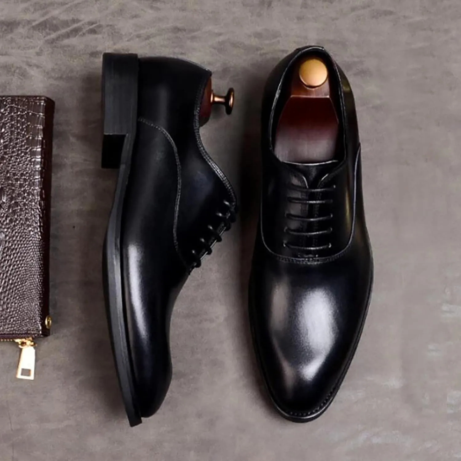 Mens Retro Formal Dress Oxfords Work Uniform Leather Lace-ups Wedding Party Derbys Breathable,Black-38