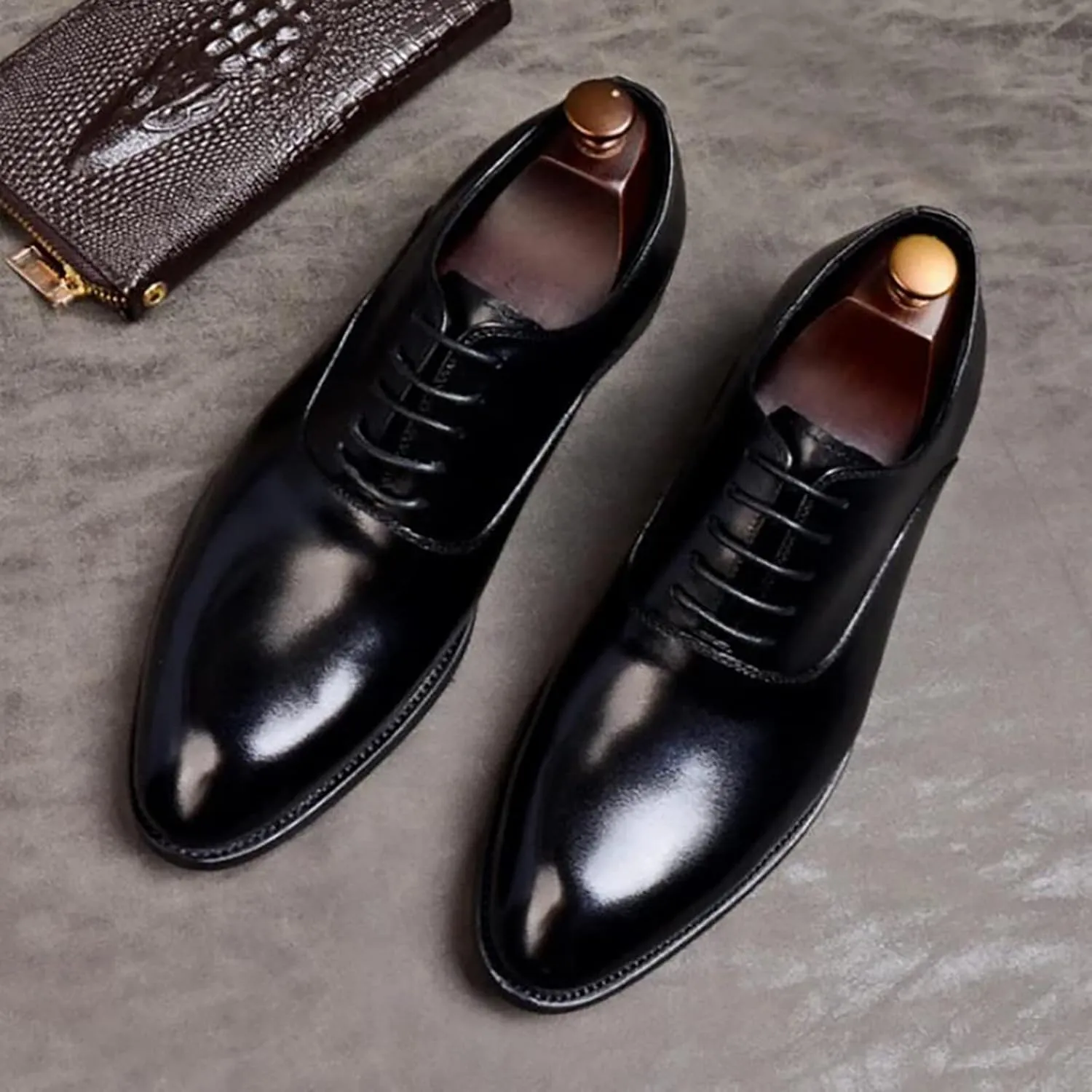 Mens Retro Formal Dress Oxfords Work Uniform Leather Lace-ups Wedding Party Derbys Breathable,Black-38