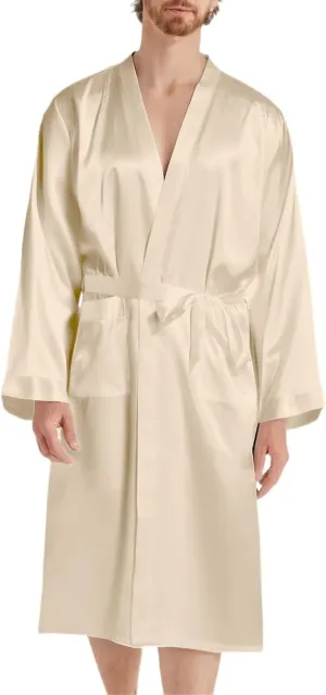 Men’s Satin Robe Lightweight,Long Sleeve Open Front Luxurious Silk Kimono Bathrobe Sleepwear Plus Size