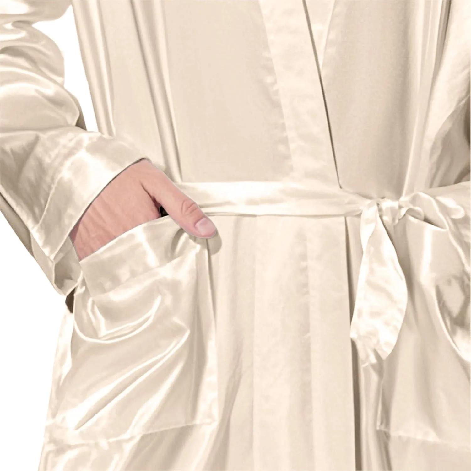 Men’s Satin Robe Lightweight,Long Sleeve Open Front Luxurious Silk Kimono Bathrobe Sleepwear Plus Size