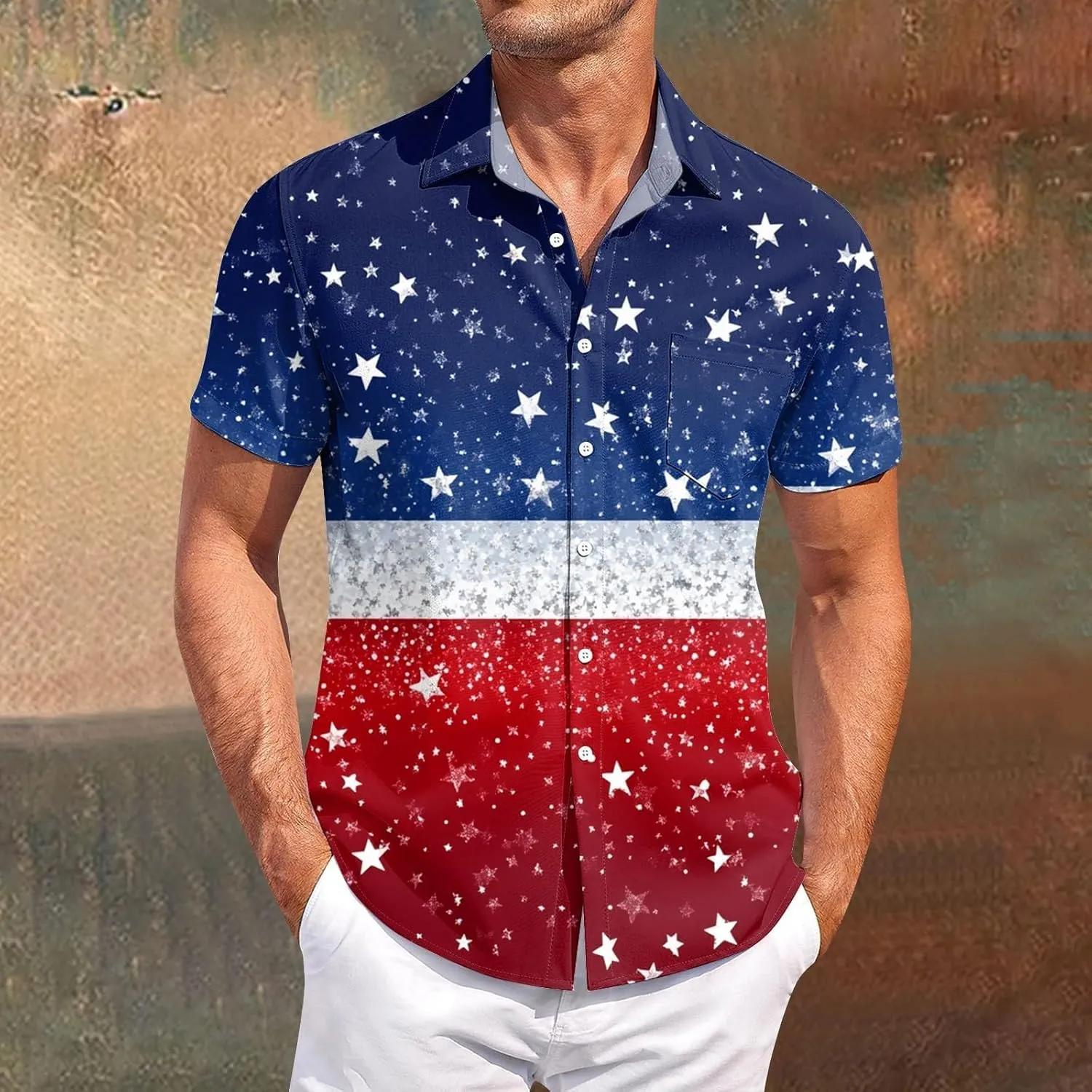 Men's Short Sleeve Button Down Shirts American Flag Printed Graphic Tees Hawaiian Casual 4th of July Printed Summer