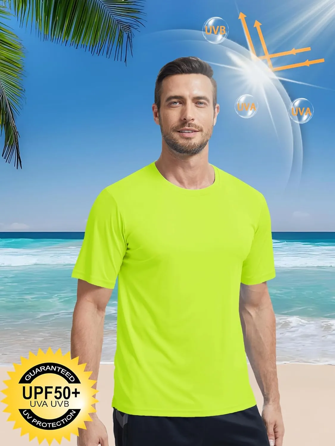 Men's Short Sleeve T-Shirt UPF 50  Quick Dry Rash Guard Athletic Running T Shirts UV Sun Protection Swim Water Shirt