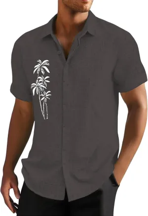 Men's Summer Floral Printed Button Down Shirts Short Sleeve Casual Summer Beach Shirts Vacation Holiday