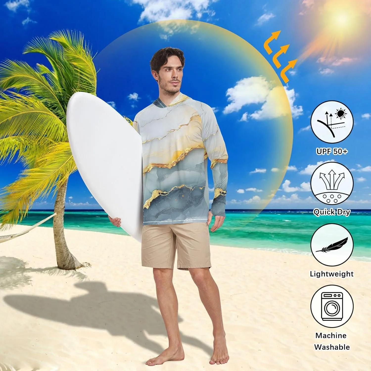 Mens Sun Protection Hoodie Long Sleeve Quick Dry UPF 50  Cooling Hoodies