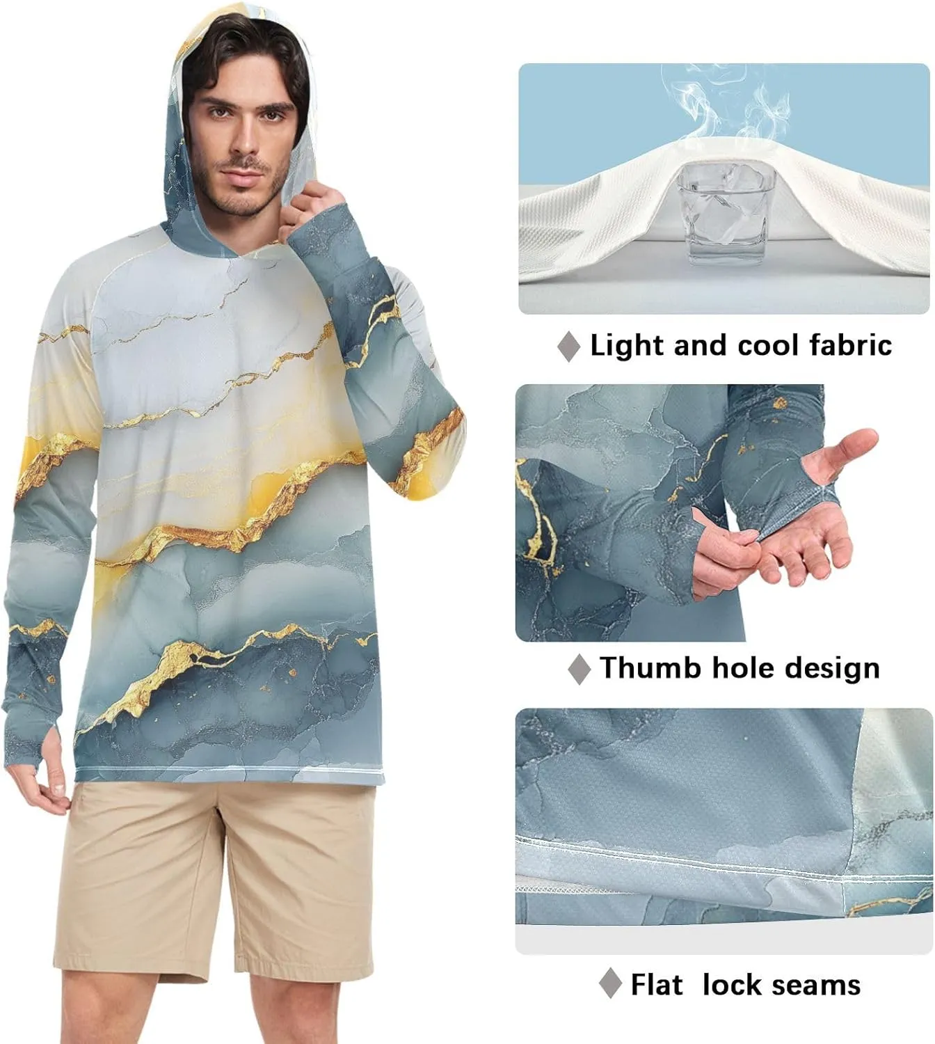 Mens Sun Protection Hoodie Long Sleeve Quick Dry UPF 50  Cooling Hoodies