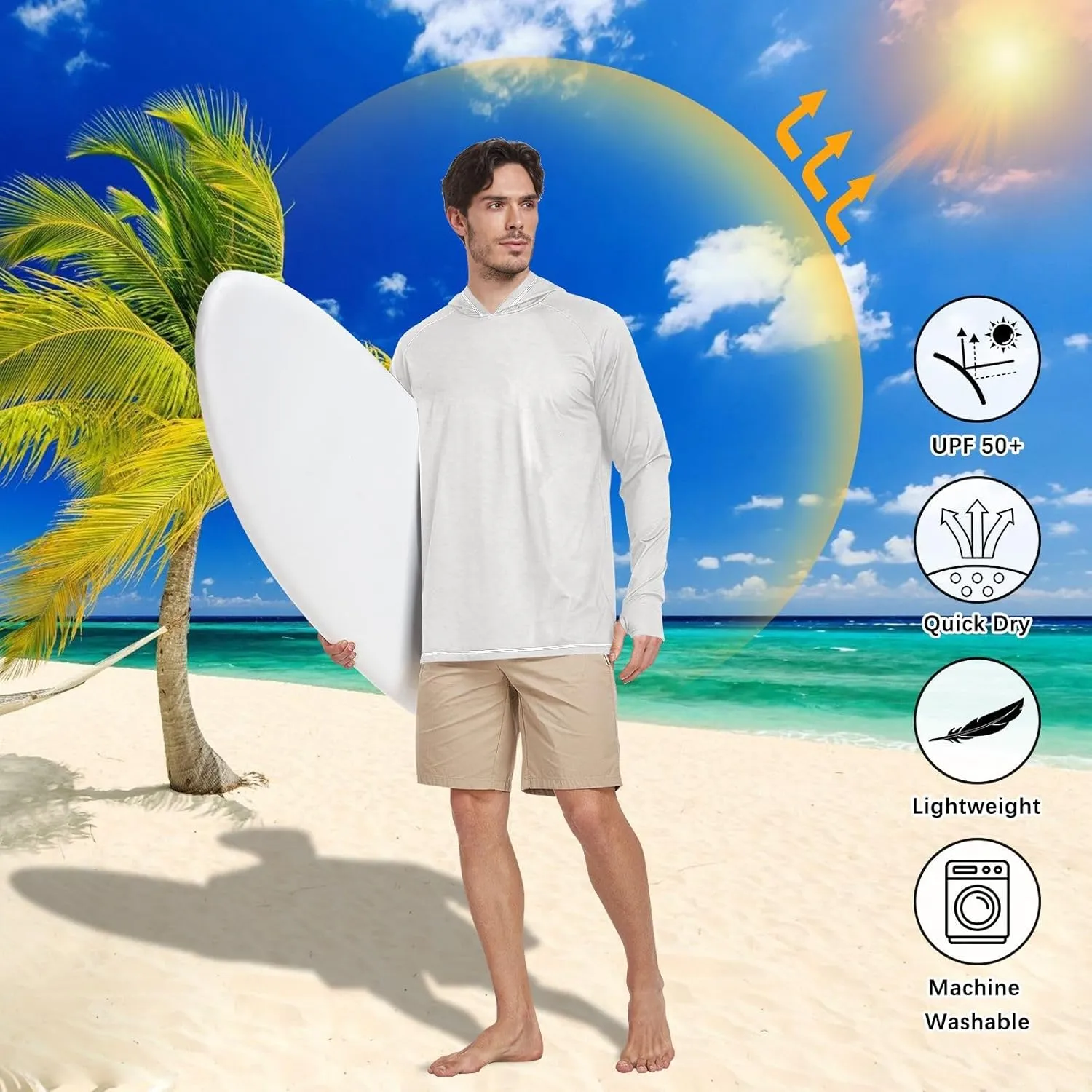 Mens Sun Protection Hoodie Long Sleeve UPF 50   Mens Sun Shirts Quick-Dry Rashguard for Men Sailing Rash Guard
