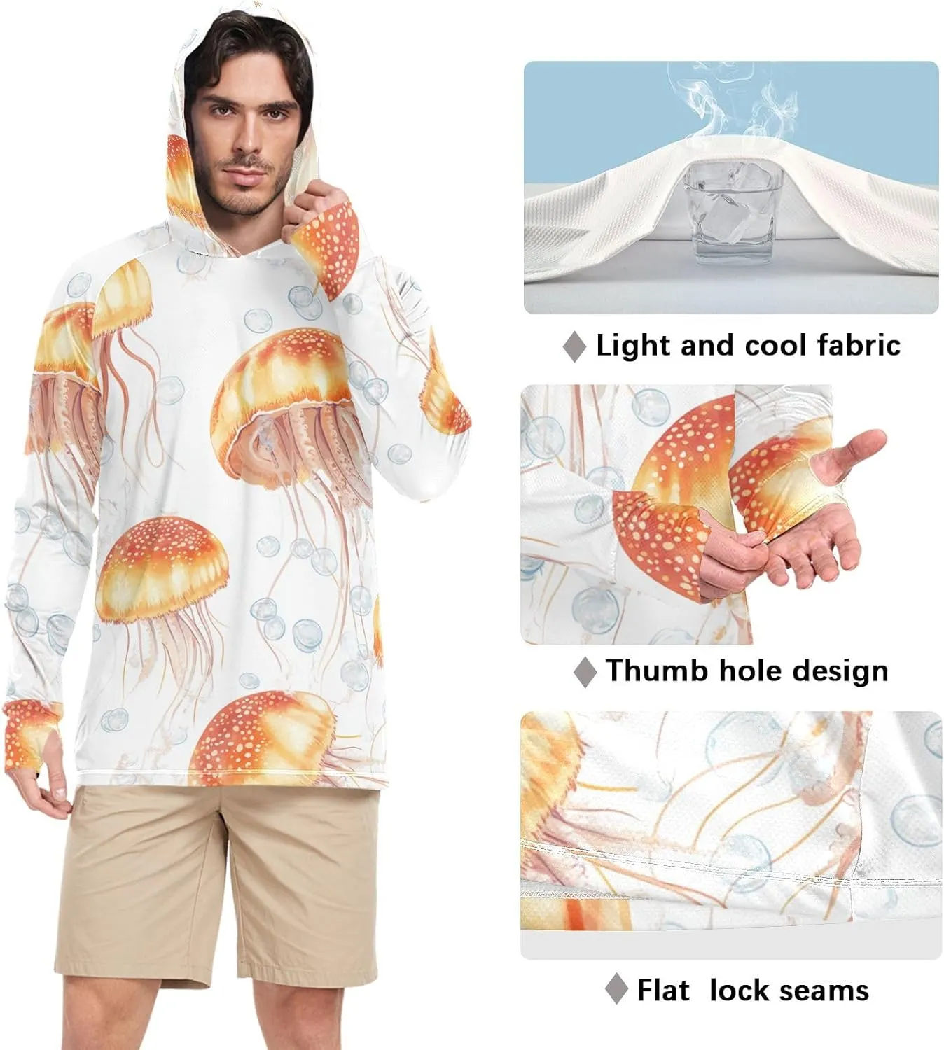 Mens Sun Shirts Protection Long Sleeve UPF 50   Mens Sun Shirts Quick Dry UV Rash Guard Hooded Beach Hoodie