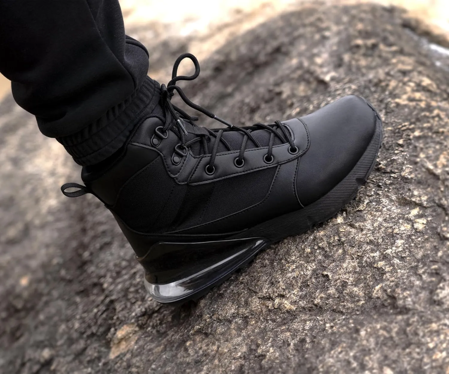 Men's Wide Tactical Work Boots Lightweight Air Cushion Side Zipper Military Boots Comfortable Waterproof Motorcycle Combat Hiking Boot 8 Inches