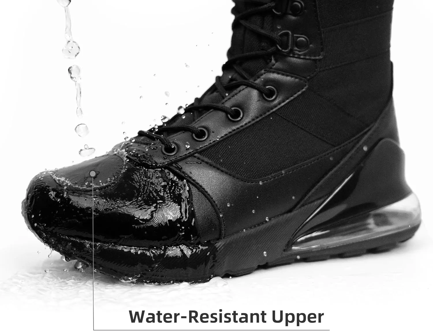Men's Wide Tactical Work Boots Lightweight Air Cushion Side Zipper Military Boots Comfortable Waterproof Motorcycle Combat Hiking Boot 8 Inches