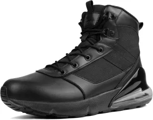 Men's Wide Tactical Work Boots Lightweight Air Cushion Side Zipper Military Boots Comfortable Waterproof Motorcycle Combat Hiking Boot 8 Inches