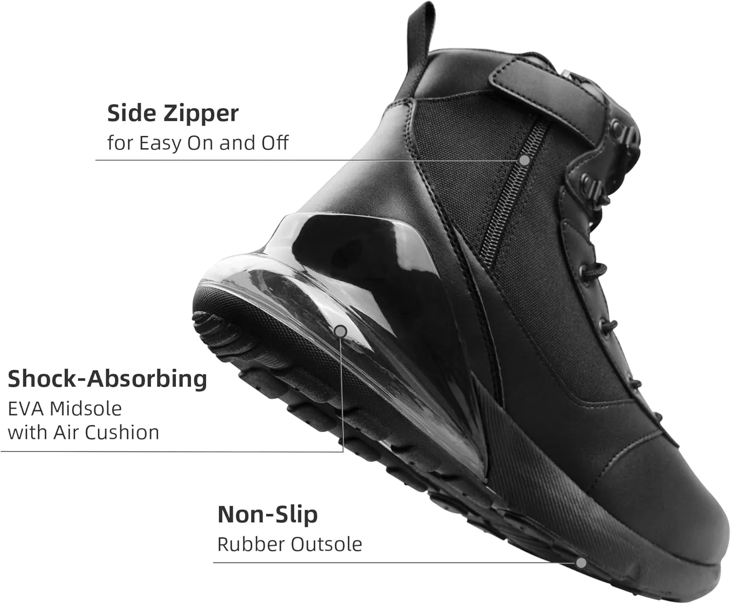 Men's Wide Tactical Work Boots Lightweight Air Cushion Side Zipper Military Boots Comfortable Waterproof Motorcycle Combat Hiking Boot 8 Inches