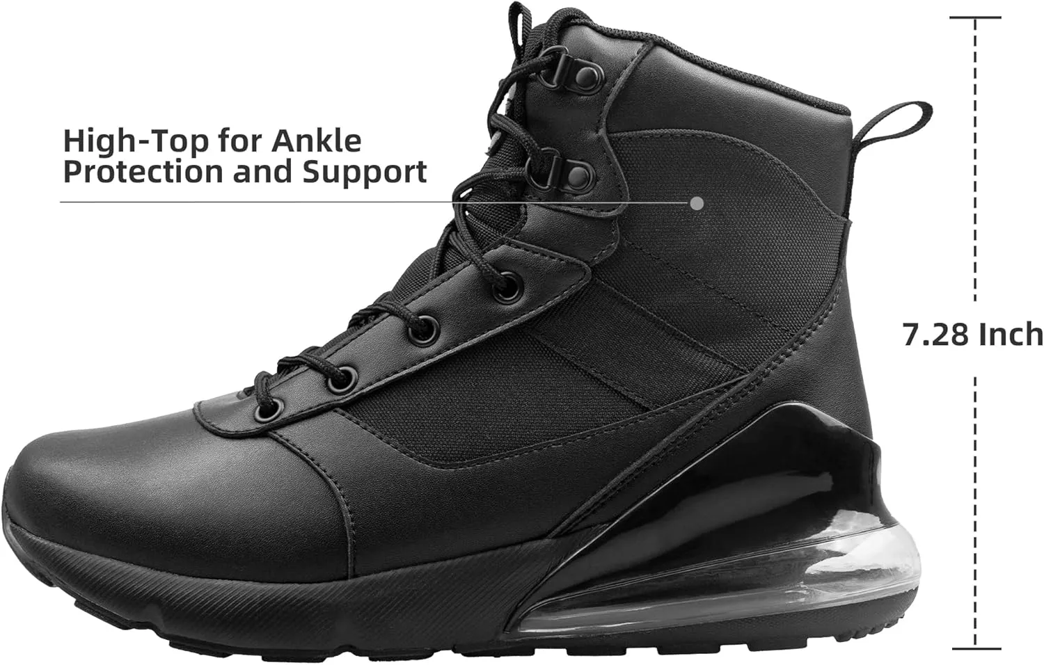 Men's Wide Tactical Work Boots Lightweight Air Cushion Side Zipper Military Boots Comfortable Waterproof Motorcycle Combat Hiking Boot 8 Inches