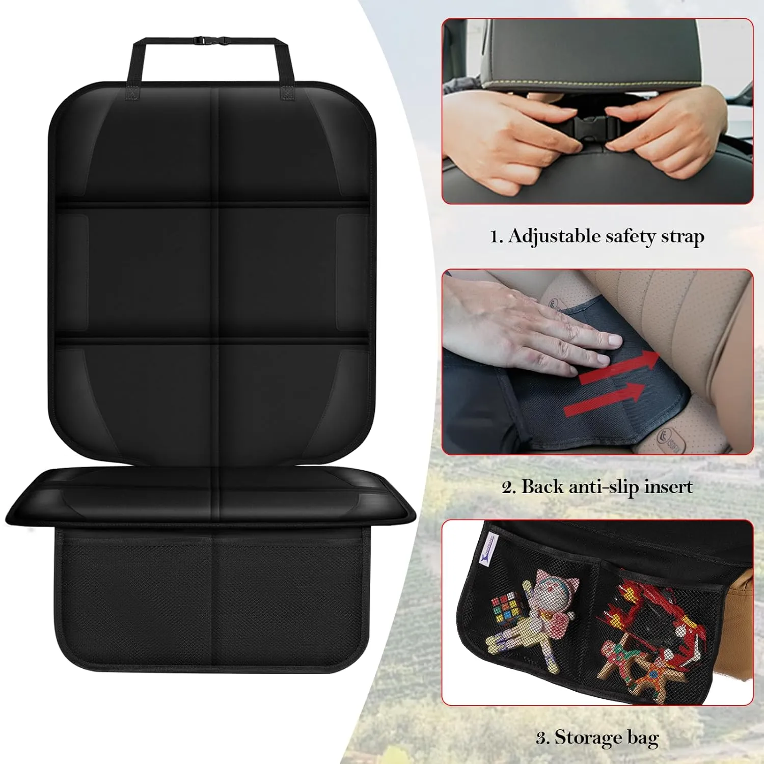 Meolsaek Car Seat Protector, Seat Protector for Child Car Seats with Non-Slip Thickest Padding, Seat Cover for Baby and Pet,Sedan SUV Truck (2 Seat Protector Black)