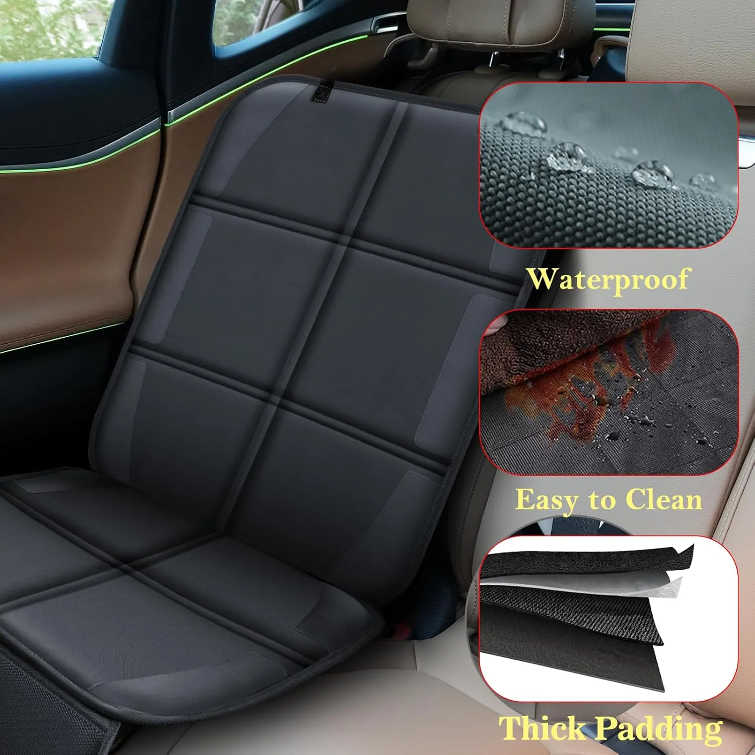 Meolsaek Car Seat Protector, Seat Protector for Child Car Seats with Non-Slip Thickest Padding, Seat Cover for Baby and Pet,Sedan SUV Truck (2 Seat Protector Black)