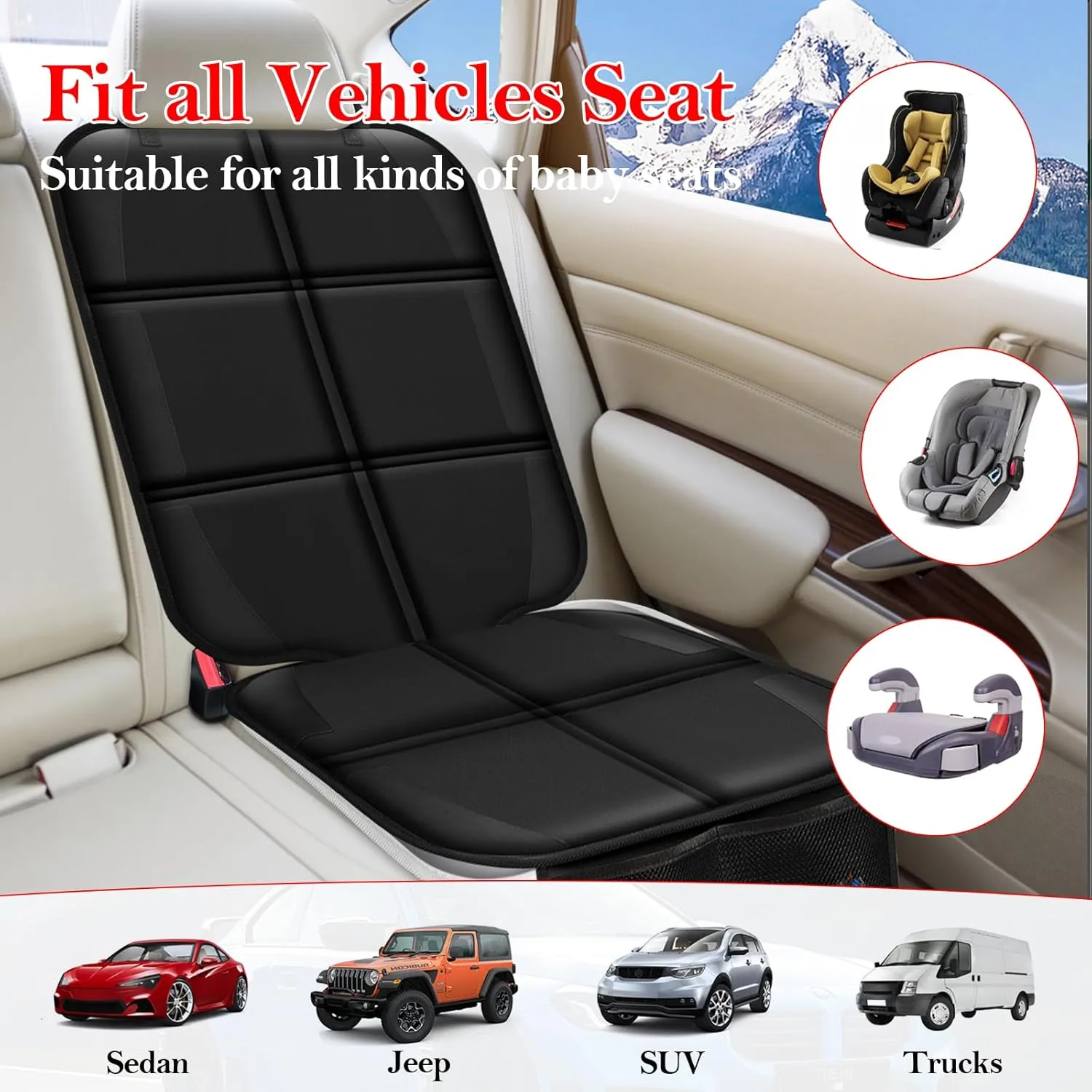 Meolsaek Car Seat Protector, Seat Protector for Child Car Seats with Non-Slip Thickest Padding, Seat Cover for Baby and Pet,Sedan SUV Truck (2 Seat Protector Black)