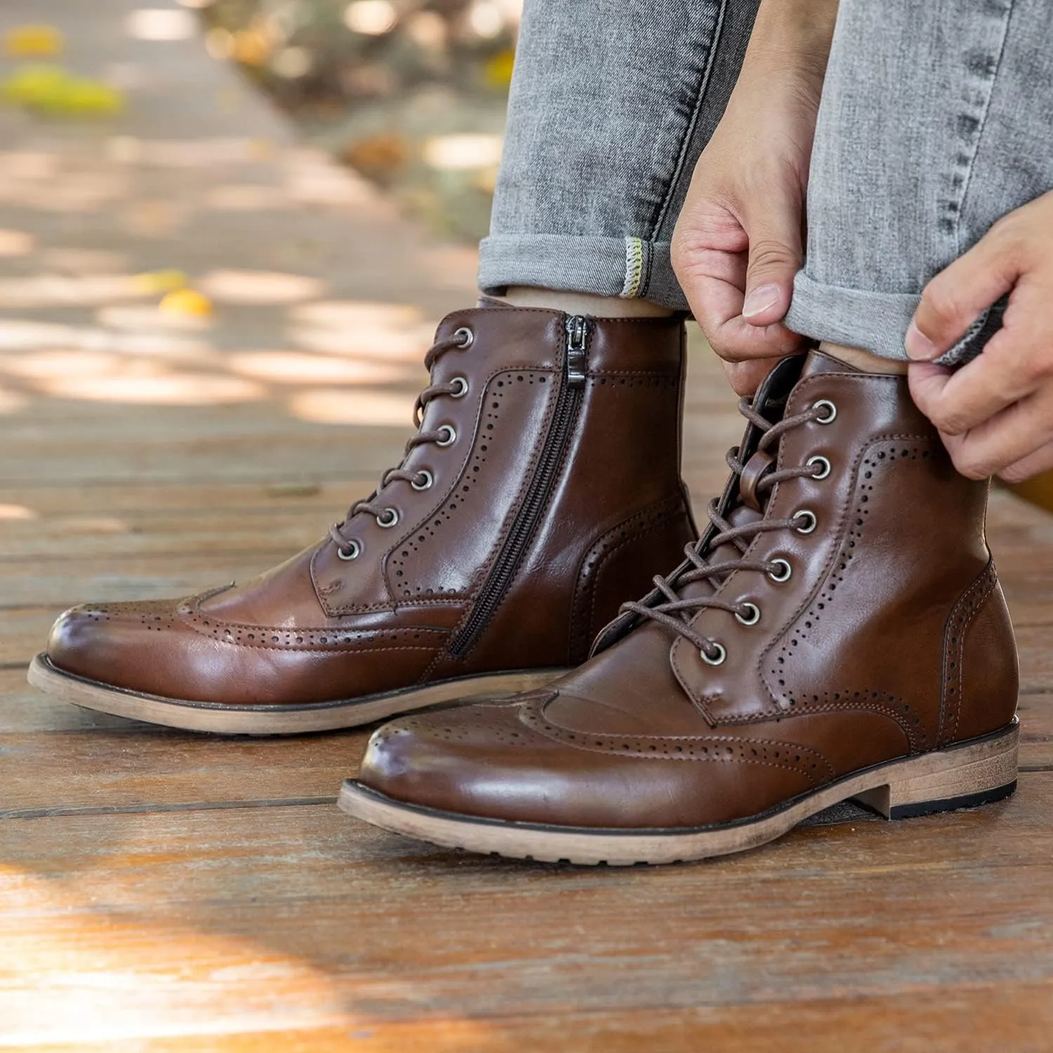 Metrocharm MC309 Men's Lace Up Wing Tip Dress Casual Fashion Oxford Boot