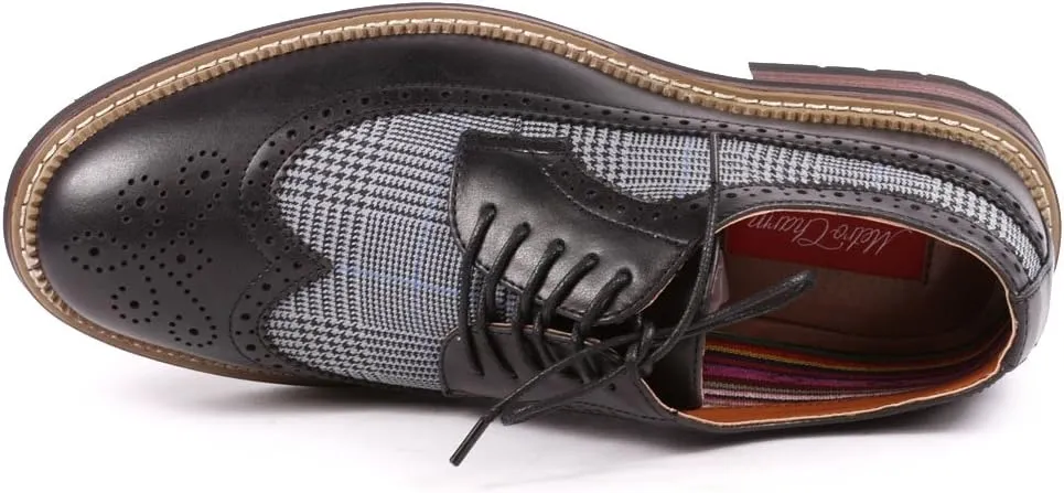 Metrocharm MET525-6 Men's Tweed Perforated Wing Tip Lace Up Oxford Dress Shoes