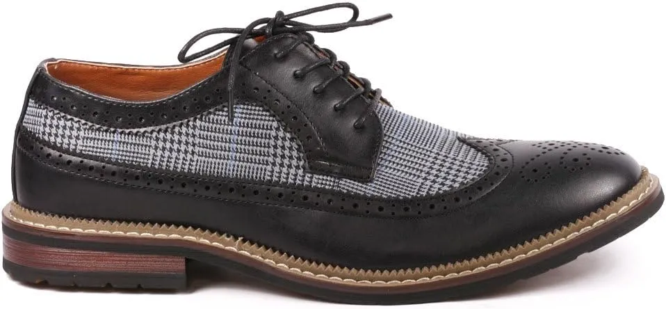 Metrocharm MET525-6 Men's Tweed Perforated Wing Tip Lace Up Oxford Dress Shoes