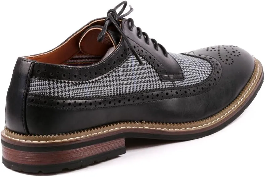 Metrocharm MET525-6 Men's Tweed Perforated Wing Tip Lace Up Oxford Dress Shoes