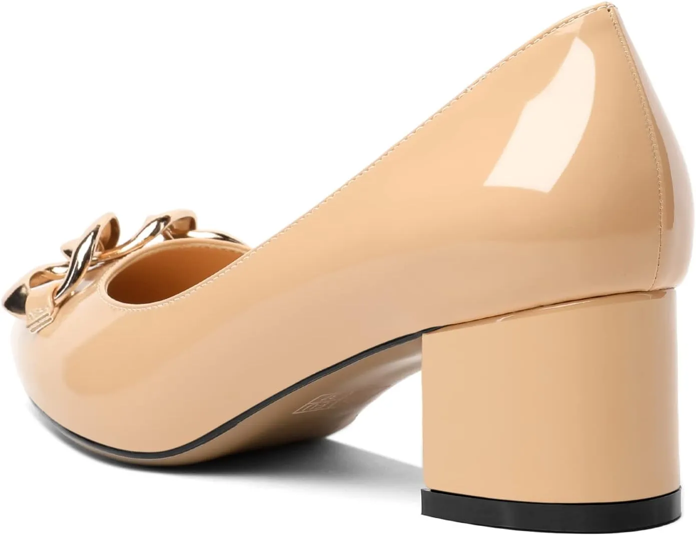 Mettesally Women's Block Heel Pumps Pointed Toe Mid Heels Heeled Pumps Low Heels with Metal Chain Dressy Wedding Party Shoes