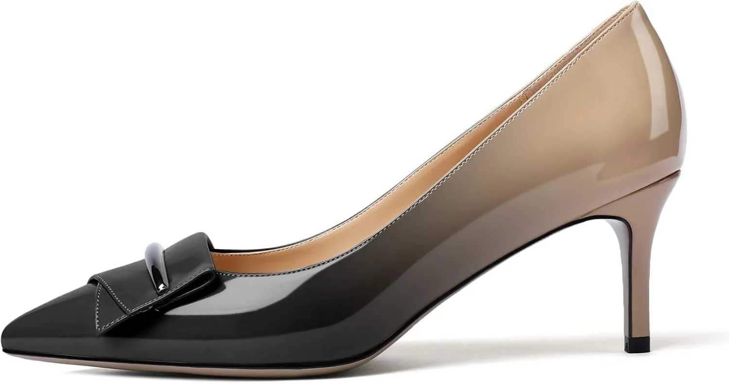 Mettesally Women's Kitten Heels Pumps Pointed Closed Toe Comfort Mid Heels Slip On Wedding Party Casual Office Dress Shoes